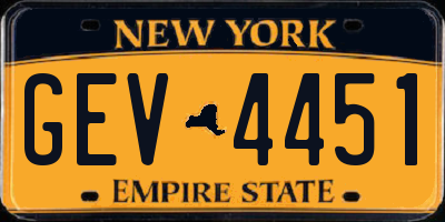 NY license plate GEV4451