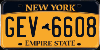 NY license plate GEV6608