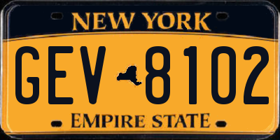 NY license plate GEV8102