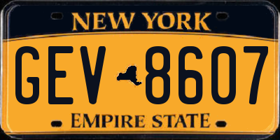 NY license plate GEV8607