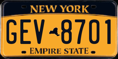 NY license plate GEV8701
