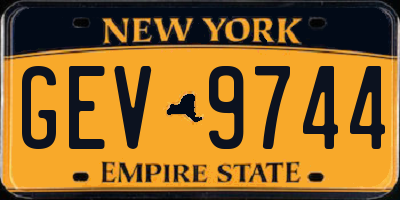NY license plate GEV9744