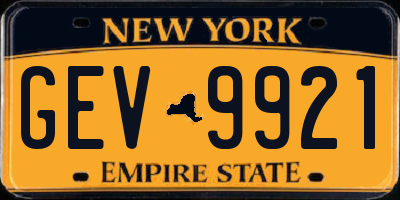 NY license plate GEV9921