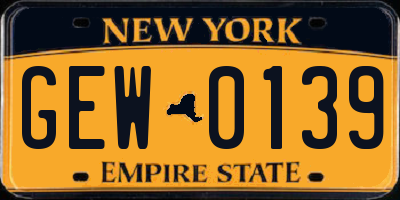 NY license plate GEW0139