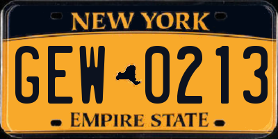 NY license plate GEW0213