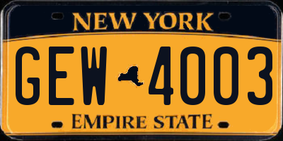 NY license plate GEW4003