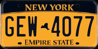 NY license plate GEW4077