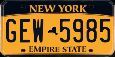 NY license plate GEW5985