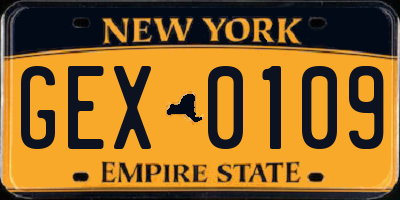 NY license plate GEX0109