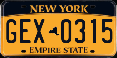 NY license plate GEX0315