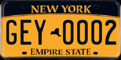 NY license plate GEY0002