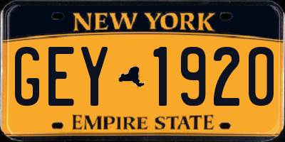 NY license plate GEY1920