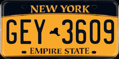 NY license plate GEY3609