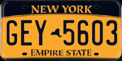 NY license plate GEY5603