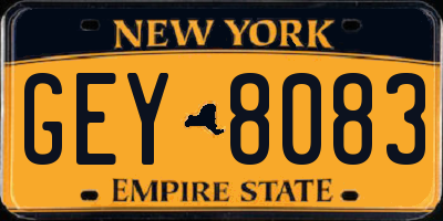 NY license plate GEY8083
