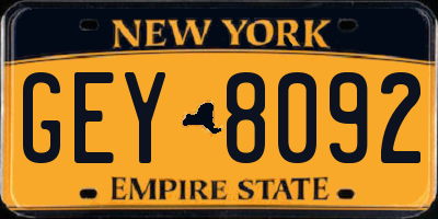 NY license plate GEY8092