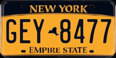 NY license plate GEY8477