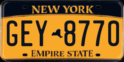 NY license plate GEY8770