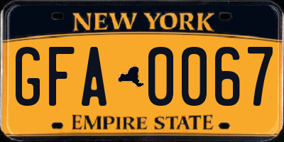 NY license plate GFA0067