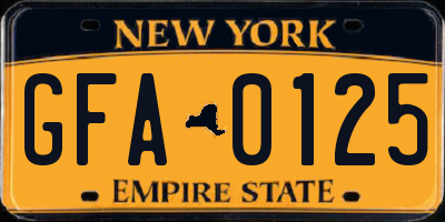 NY license plate GFA0125