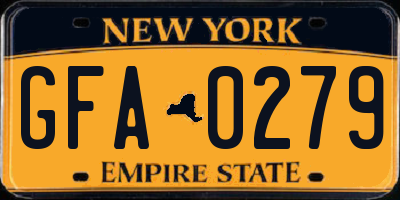 NY license plate GFA0279