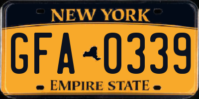 NY license plate GFA0339