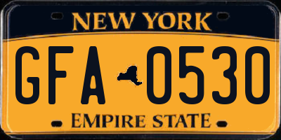 NY license plate GFA0530