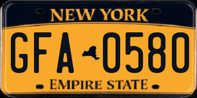 NY license plate GFA0580