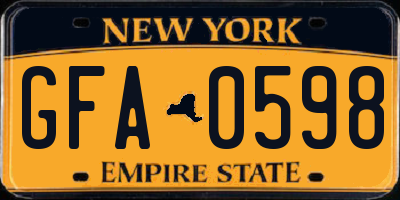 NY license plate GFA0598