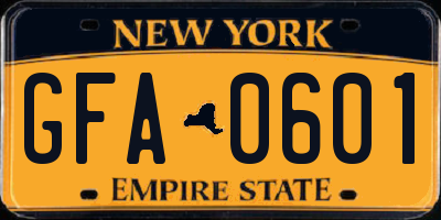 NY license plate GFA0601