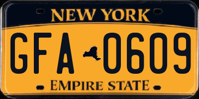 NY license plate GFA0609