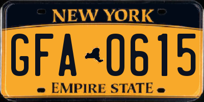 NY license plate GFA0615