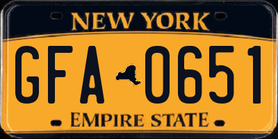 NY license plate GFA0651