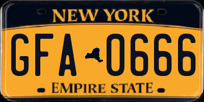 NY license plate GFA0666