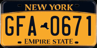 NY license plate GFA0671
