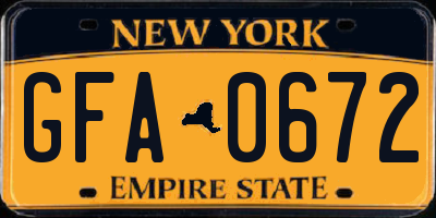 NY license plate GFA0672