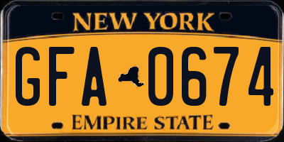 NY license plate GFA0674