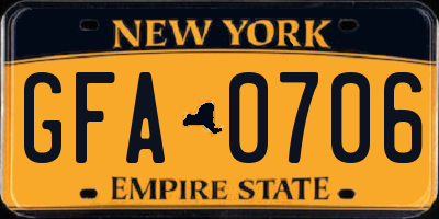 NY license plate GFA0706