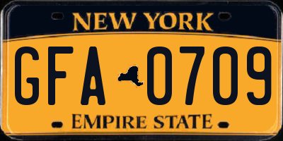 NY license plate GFA0709