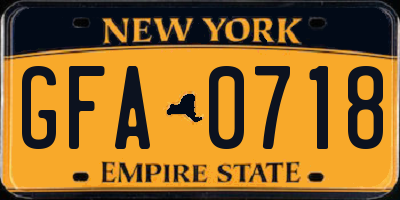 NY license plate GFA0718