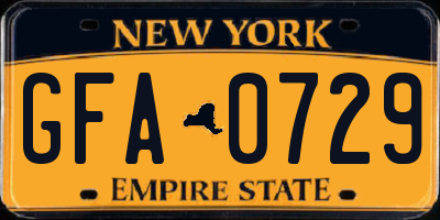 NY license plate GFA0729