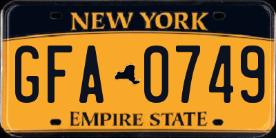 NY license plate GFA0749