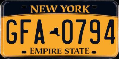 NY license plate GFA0794