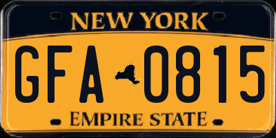 NY license plate GFA0815