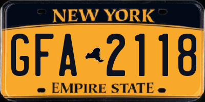 NY license plate GFA2118