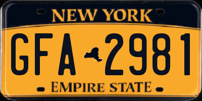 NY license plate GFA2981