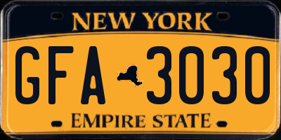 NY license plate GFA3030