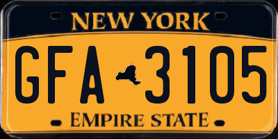 NY license plate GFA3105