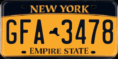 NY license plate GFA3478