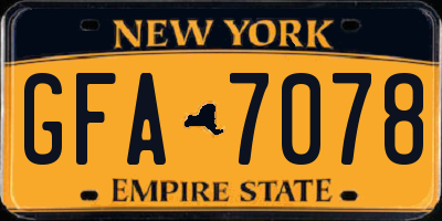 NY license plate GFA7078